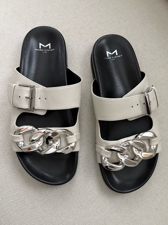 Marc Fisher Shoes - Marc Fisher LTD Fresno Women’s Chain Sandals Size 9 Chalk Gray Comfort Summer